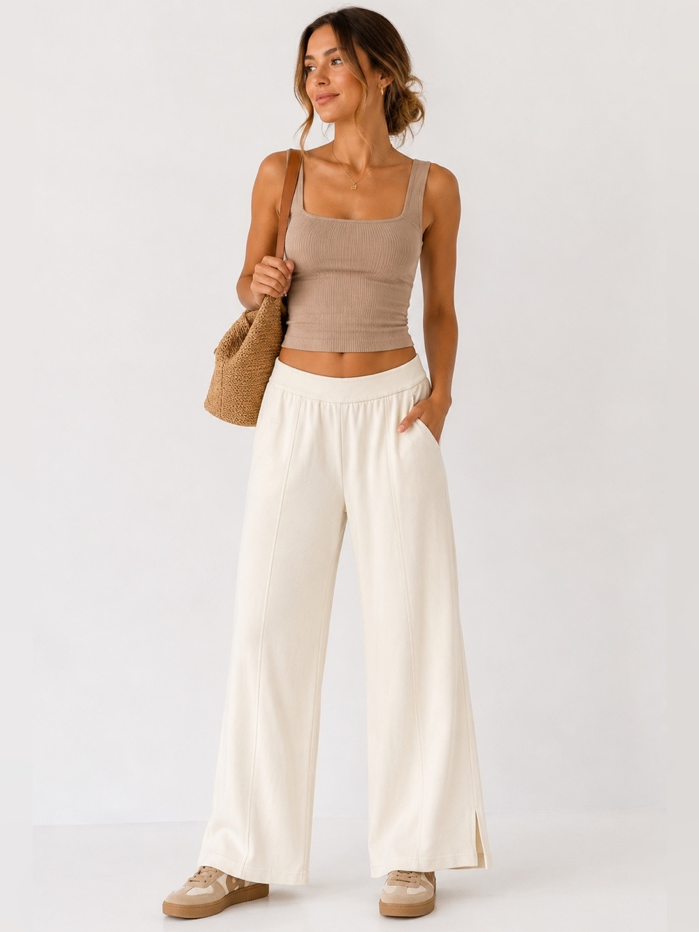 Lululemon Cream Wide Leg Modal Blend Pants Size M Soft Stretch Lounge Travel